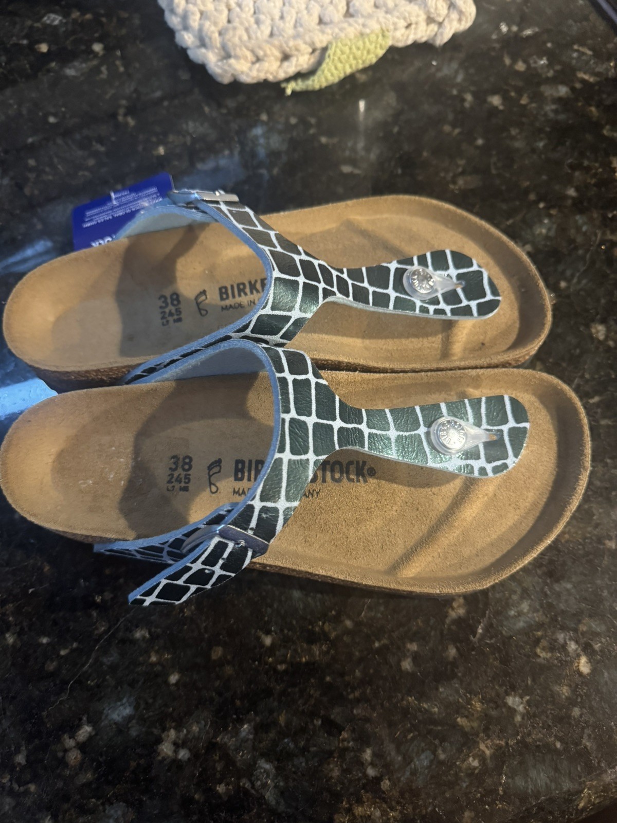 Birkenstock Gizeh Thong Sandals Gator Gleam Pearl Light Mint Silver US 7 38 Reg