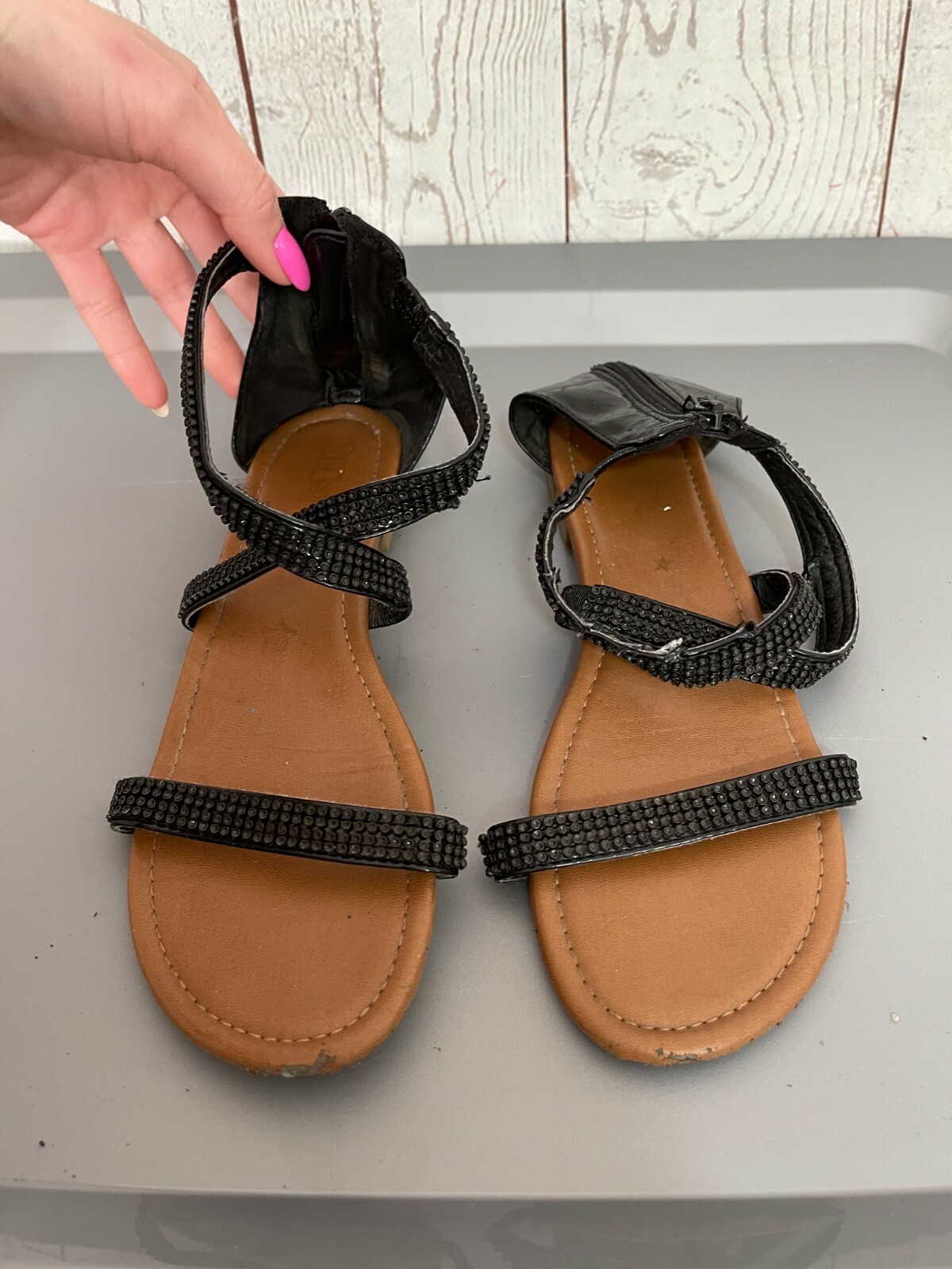 Trash Women’s Sandals Open Toe Zipper Black Size 8