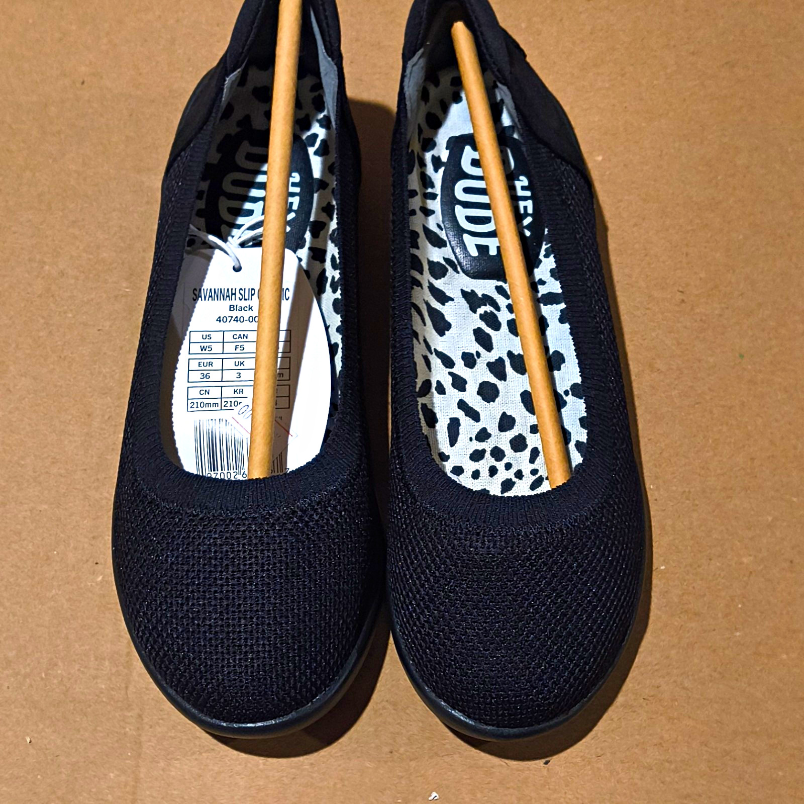 Hey Dude Women’s Black Knit Slip-On Ballet Flats Comfort Logo US 5 EU 36