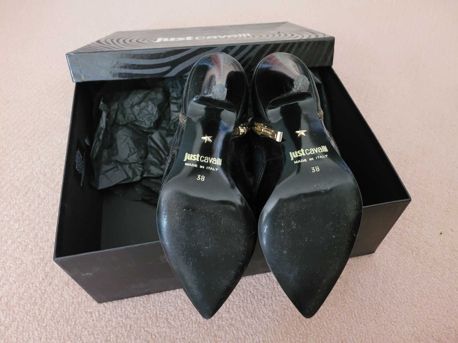 Just Cavalli blue/black leather boots Size 38 Free Shipping
