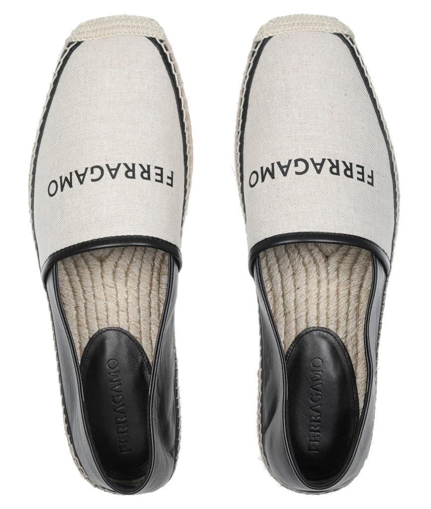 NEW SALVATORE FERRAGAMO LADIES CANVAS LEATHER LOGO ESPADRILLES LOAFERS SHOES 10