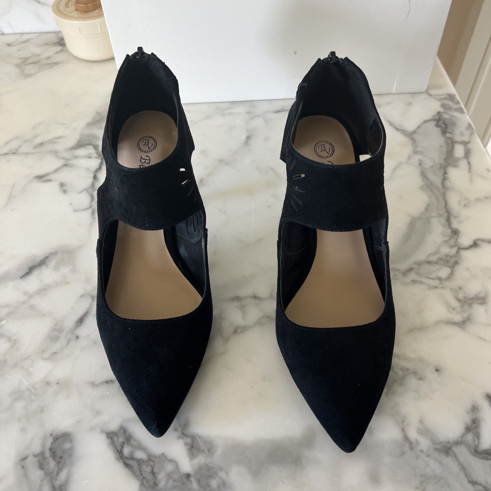 Bella Vita Dani black suede leather dress sandal heels boots zip back 8 M