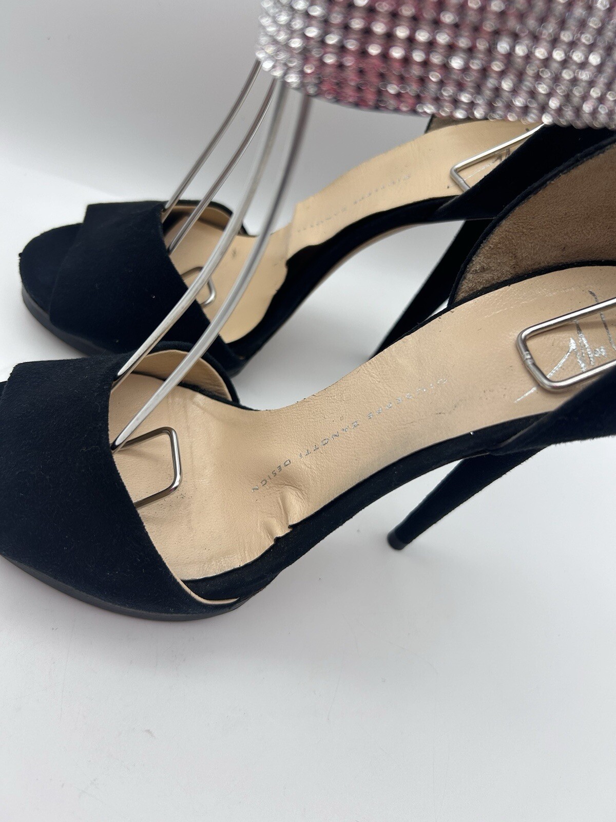 Giuseppe Zanotti Crystal-Cuff High Heel Stiletto Sandals in Black Suede Sz 36.5