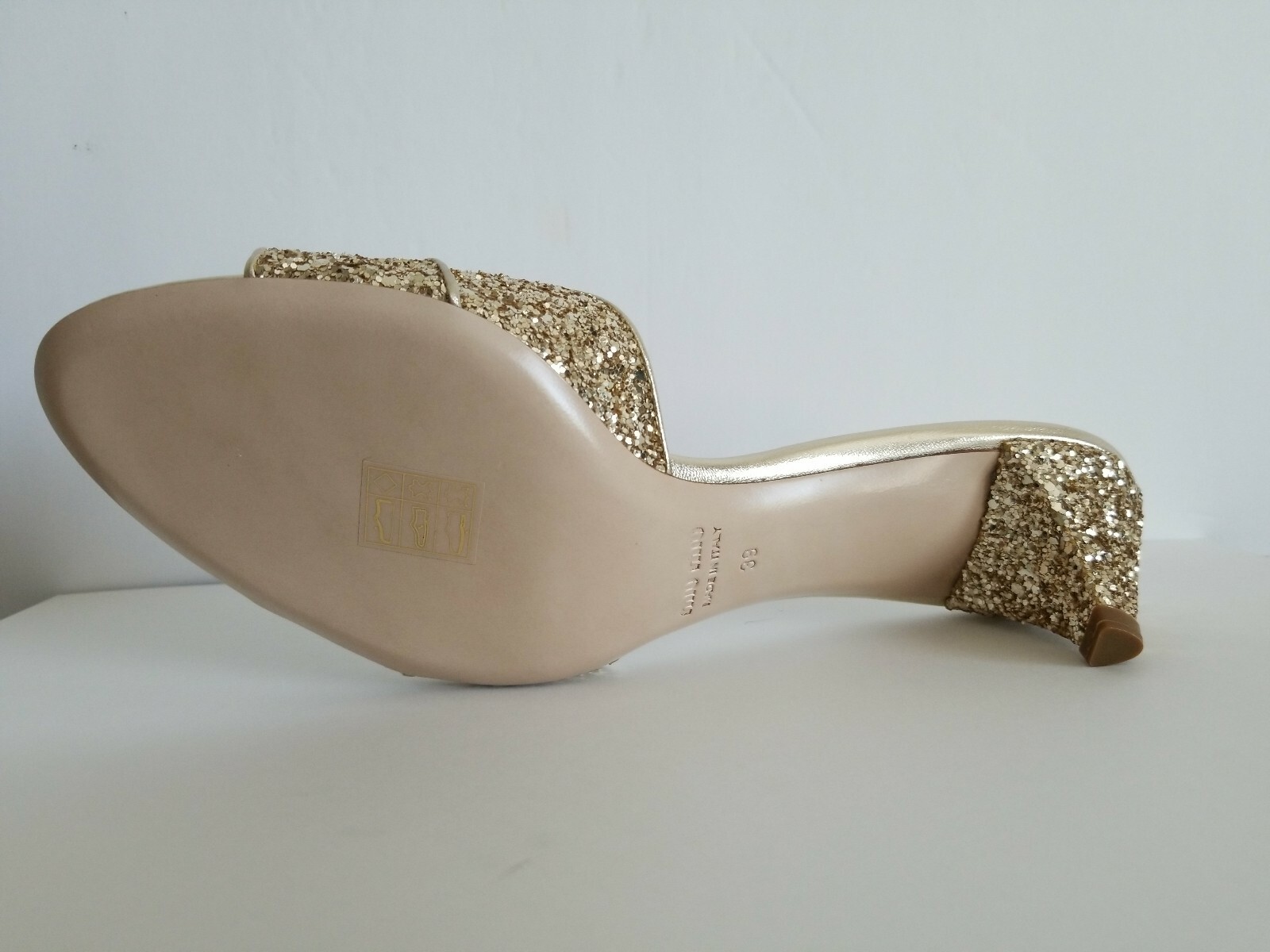 MIU MIU GOLD GLITTER SWAROVSKI CRYSTALS WEDDING MULES SLIDES EU 39 I LOVE SHOES
