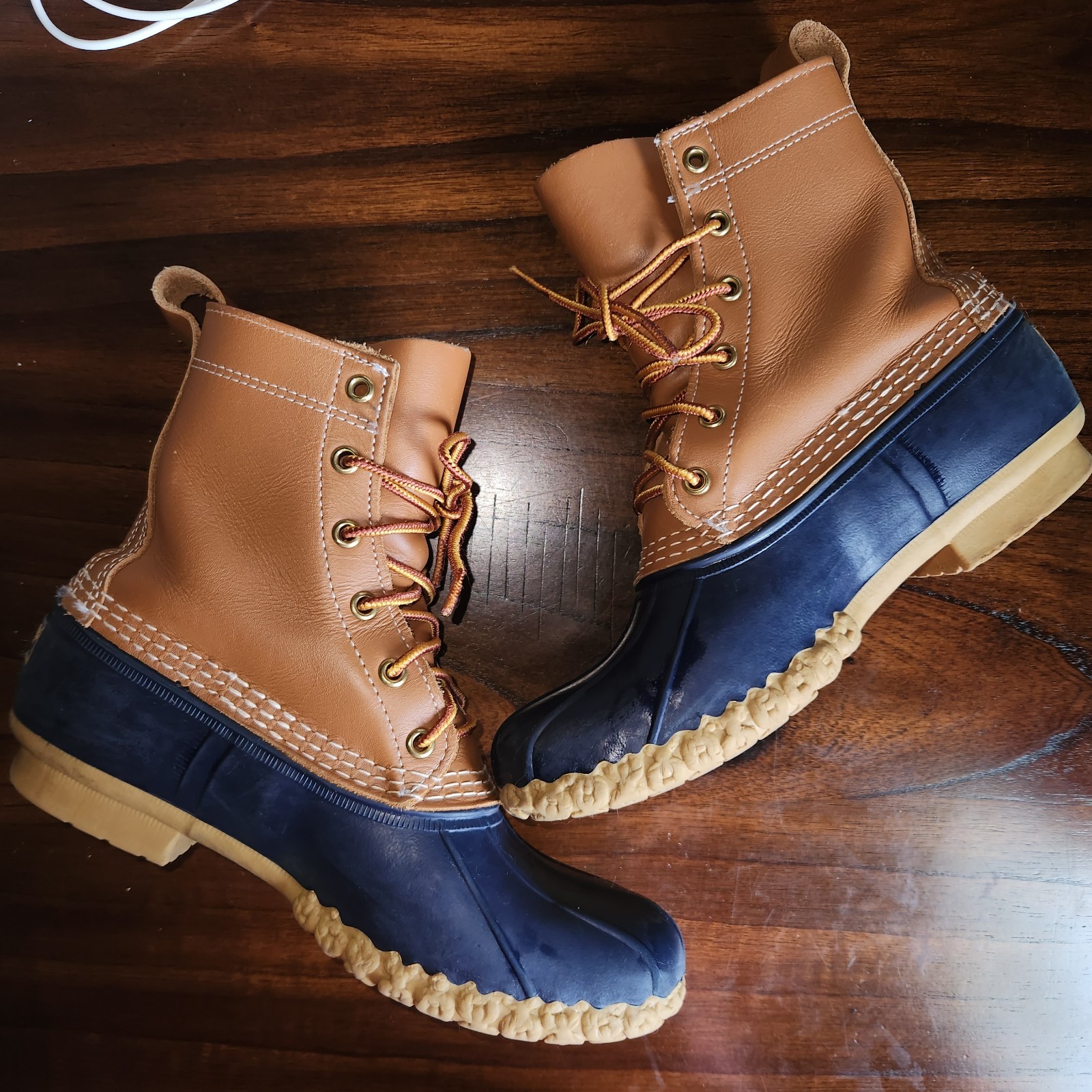 Blue & Tan LL BEAN Classic Duck Boots Women’s 9 Waterproof Leather USA Bean Boot