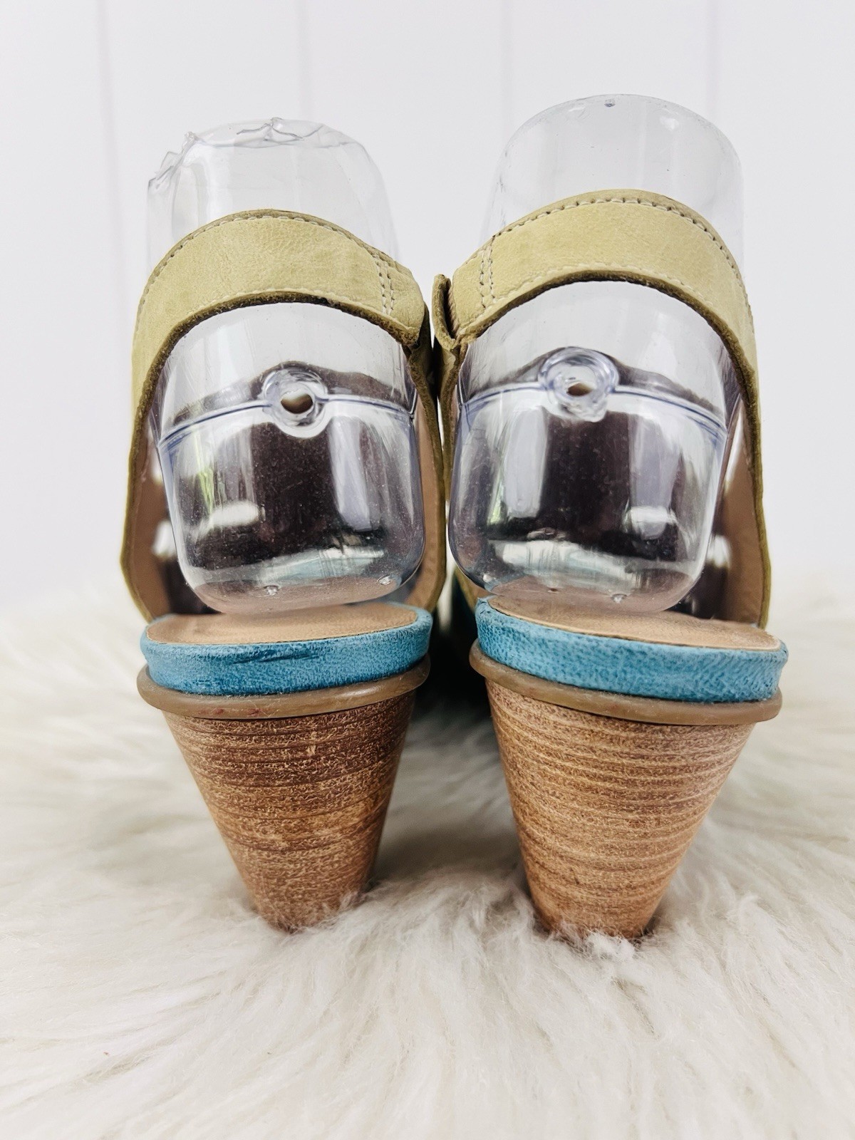 Fidji Blue & Yellow Patchwork Leather Cutout Slingback Sandals Heels EU37 US6