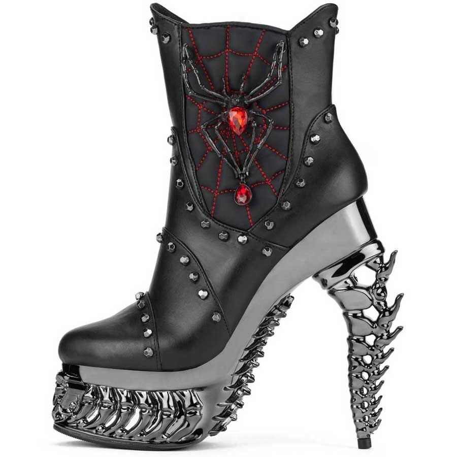Hades + Alchemy Gothic BLACK WIDOW Ankle Boots 5″ Chrome Dragon Heel 6-12 NIB