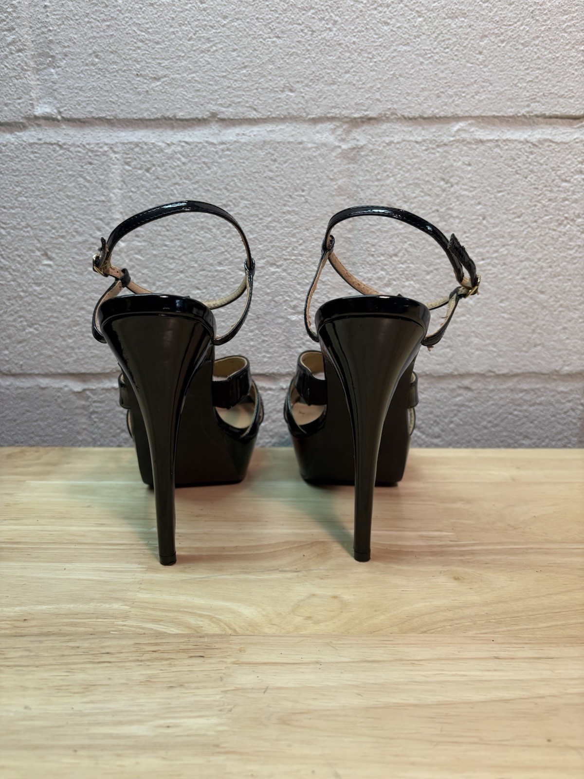 Boston Proper Women’s Black Patent Platform Ankle Strap Buckle Heels Size 8M