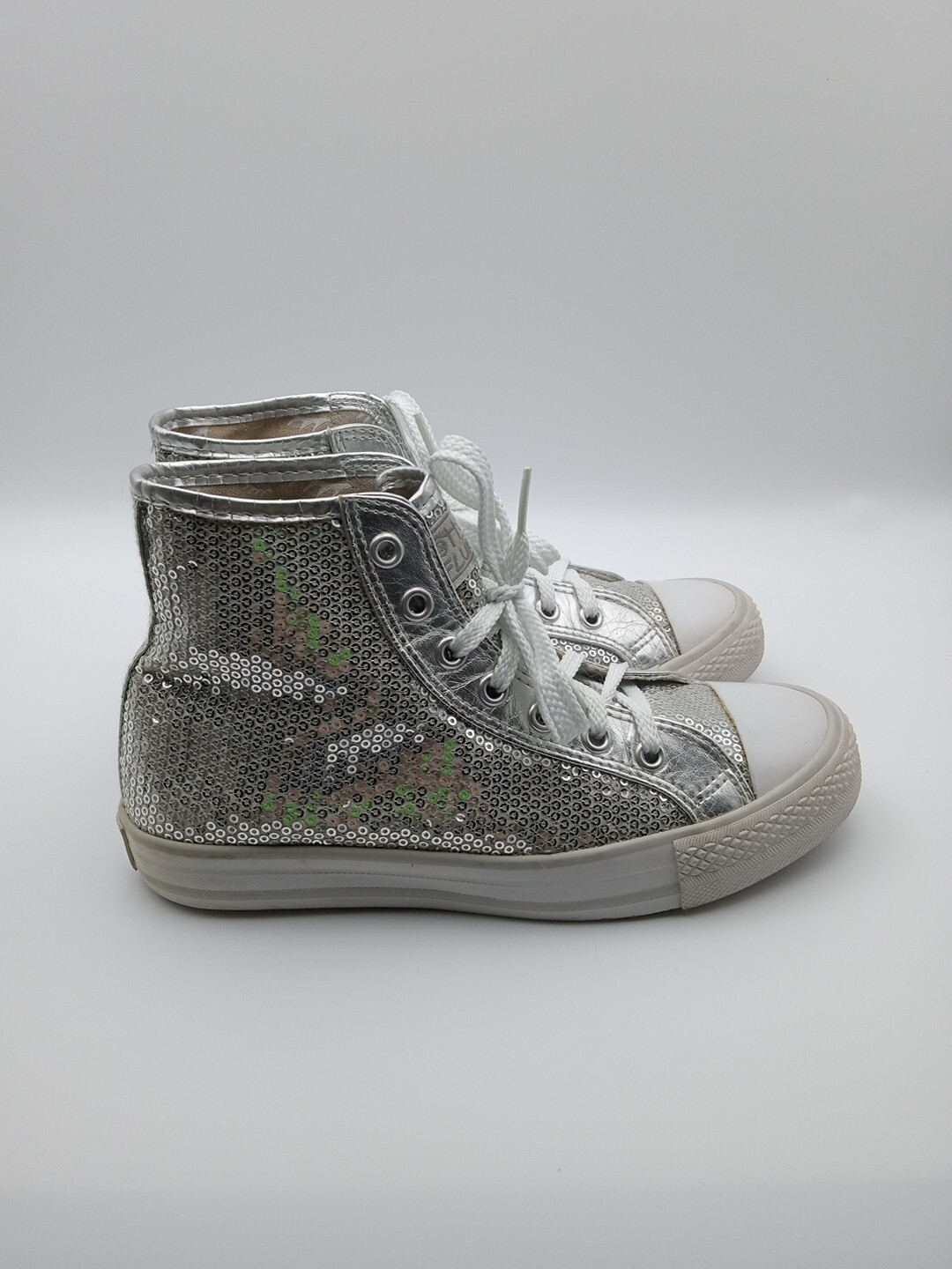 Gotta Flurt Women’s Size 5.5 Sequin High Top Sneakers Silver / White Shoes