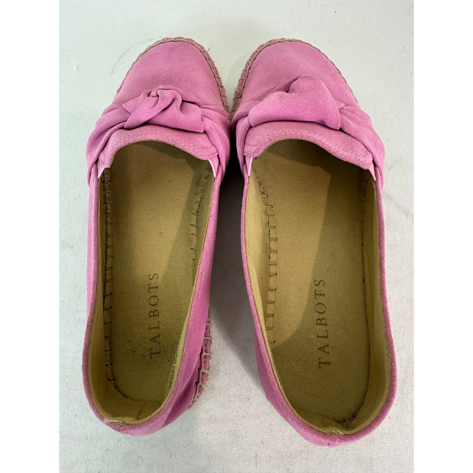 Talbots IZZY Pink Suede Espadrilles Knot Detail Slip-On Flats Size 7.5