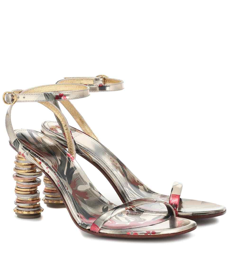 Vetements Gold Silver Money Stackable Coins Flowers Leather Rare Sandals. 37