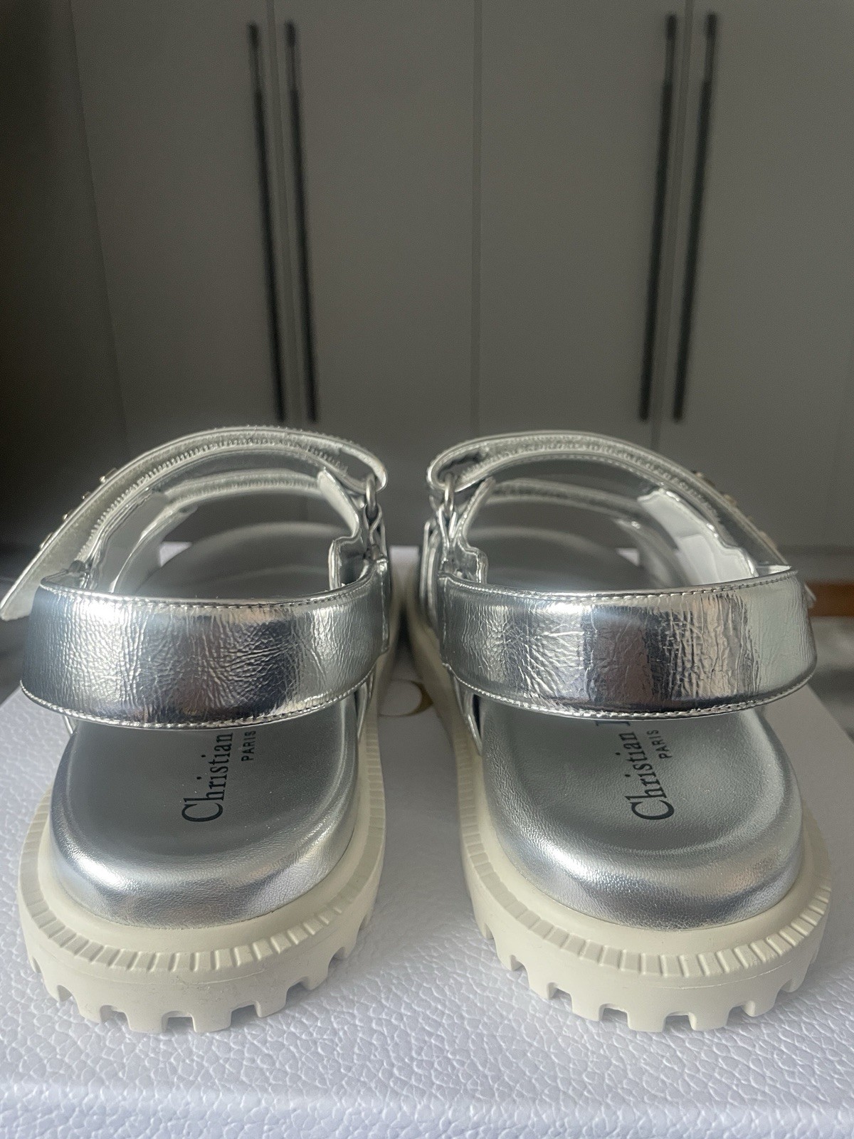 Authentic New Dior Dioract Silver Sandals Size 38.5 Original price $1200