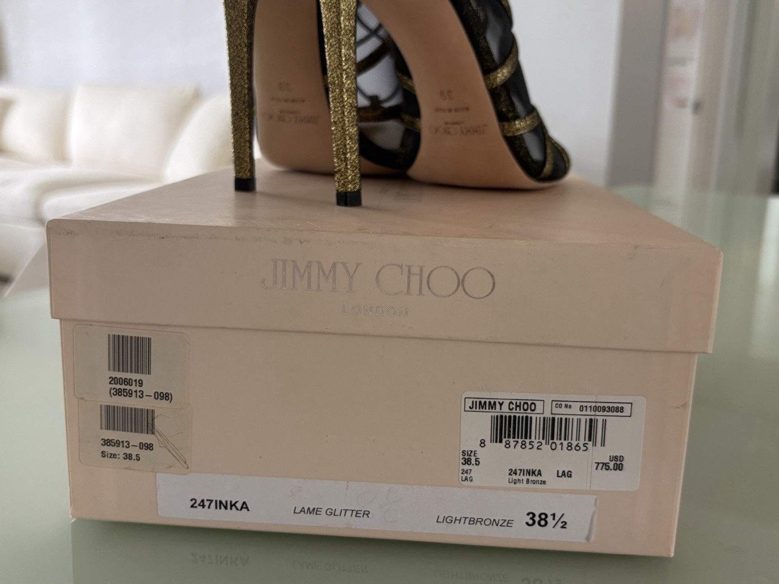 Jimmy Choo Women’s Light Bronze Lame Glitter Strappy Lace-Up Open Toe Stiletto 8