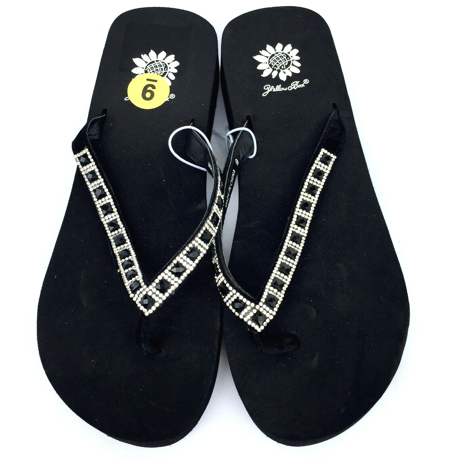 Yellow Box Womens Flip Flops Saydee Sparkle Jeweled Rhinestone Black Sandals