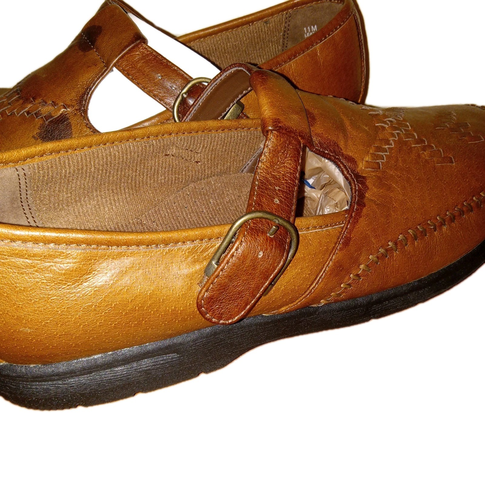 Vtg Sonoma Mary Jane Loafers Womens 11 Brown Woven Leather Buckle Preppy Boho