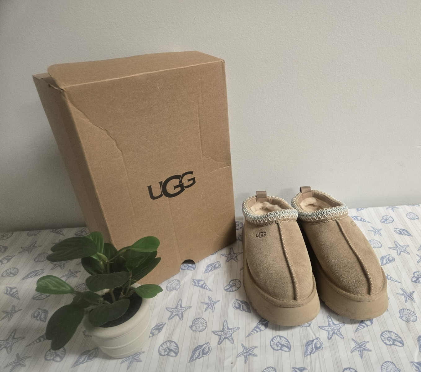 UGG Tazz II Women’s Suede Slip-On Slipper Beige US 6 EU 37 Cushioned Lined