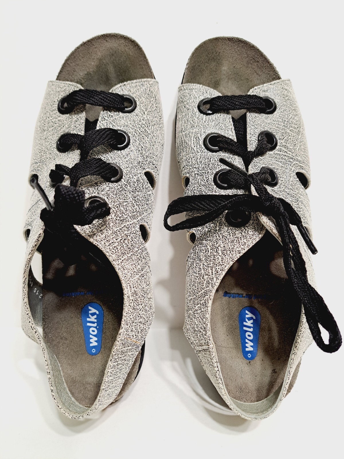 Wolky Woman’s Size 9 Alula Slingback Open Toe Lace Up Stone Gray Sandals