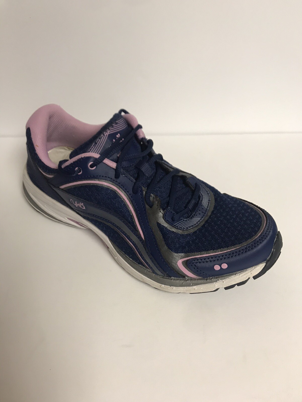 Ryka Sky Walk Womens 9.5M Navy Lavender Sneakers Leather/ Fabric Uppers
