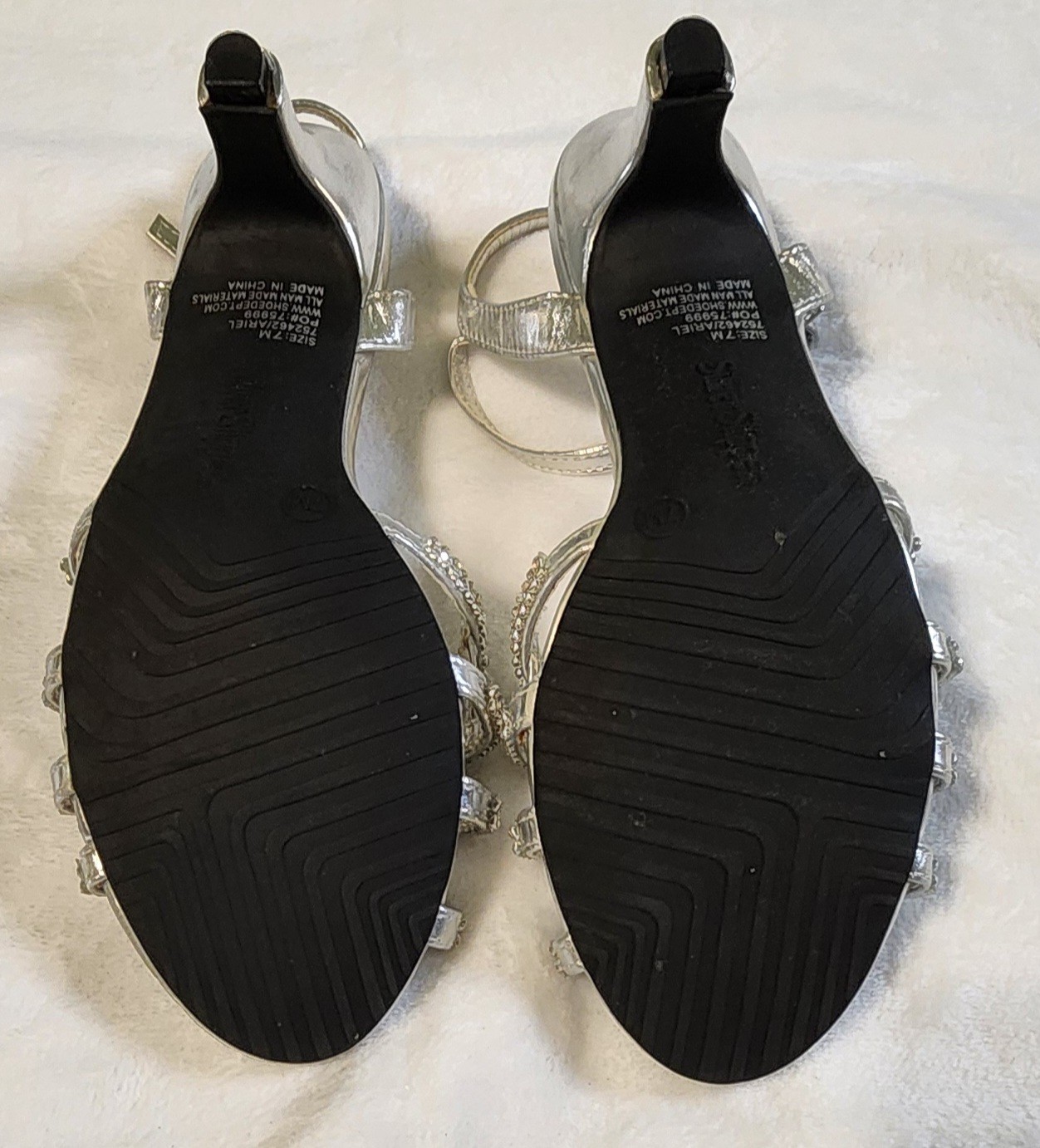 Silver Slipper Rhinestone Beaded Silver Strappy Heels, EUC, Size 7