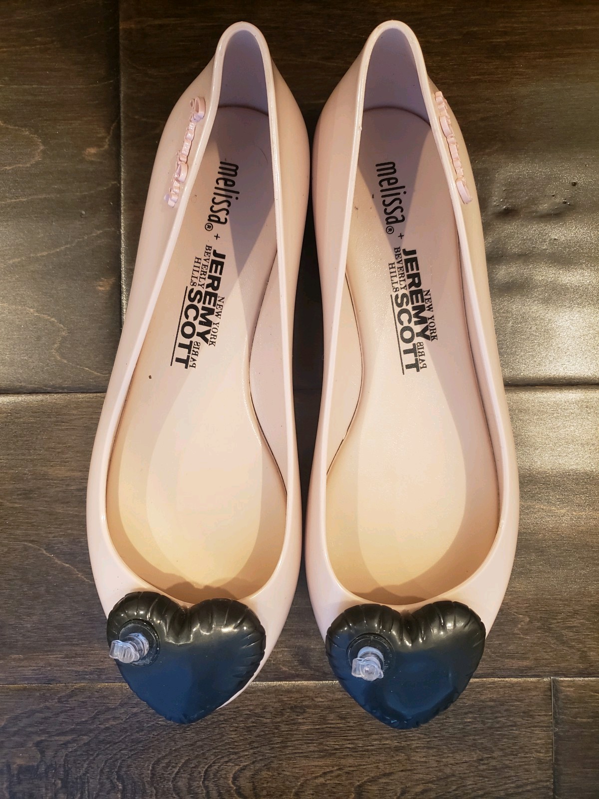 Melissa x Jeremy Scott Y2K Ballet Flats Pink Blush w Black Inflatable Heart ❤️ 8