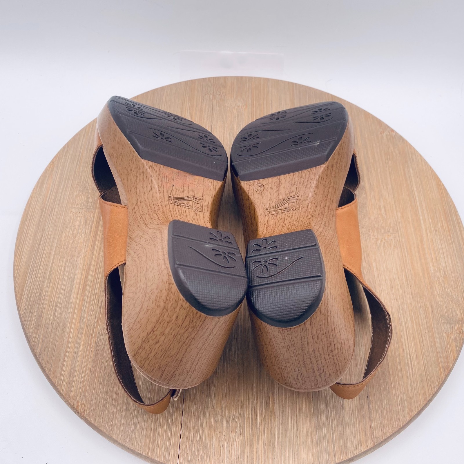 Dansko Sandals Womens 6.5 37 Tan Leather Slingback Wedge Jacinda Peep