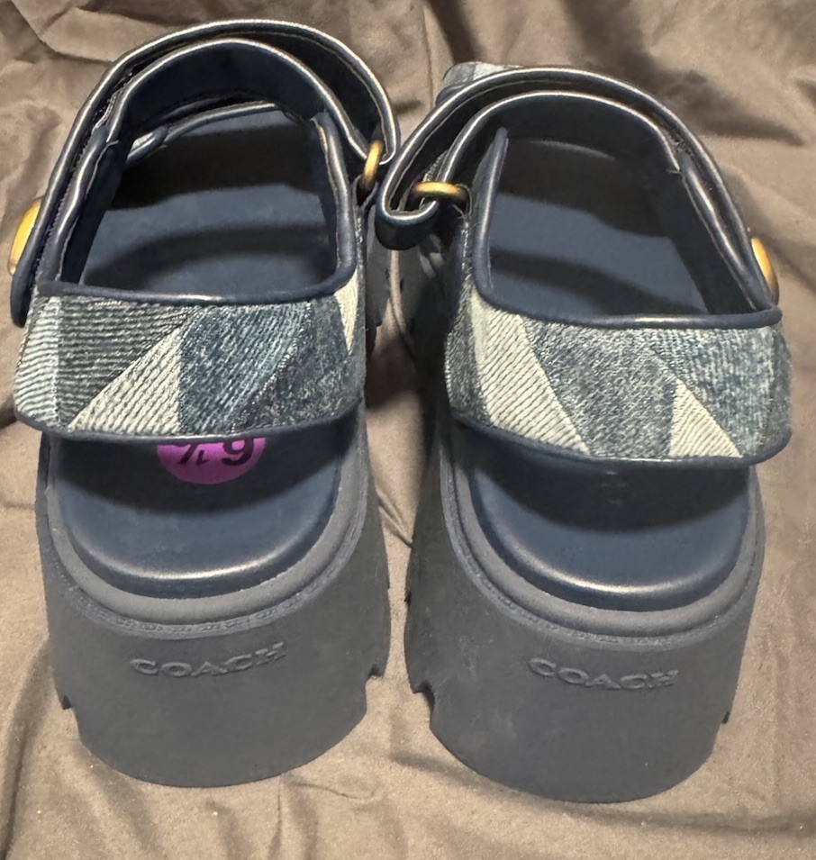 COACH Women’s Brynn Patchwork Denim Platform Sandals Size 6.5 NWOB