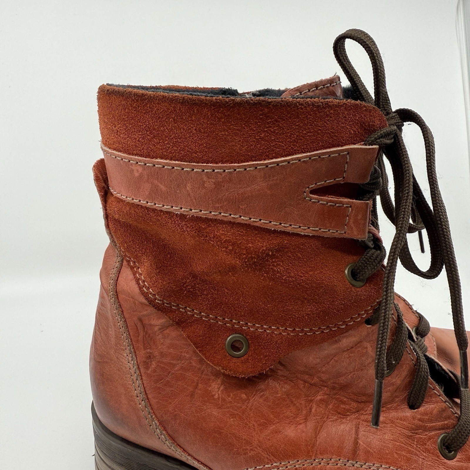 Dromedaris Kara Lace Up Boots Women Manarin Red Leather Suede Lug 9.5-10