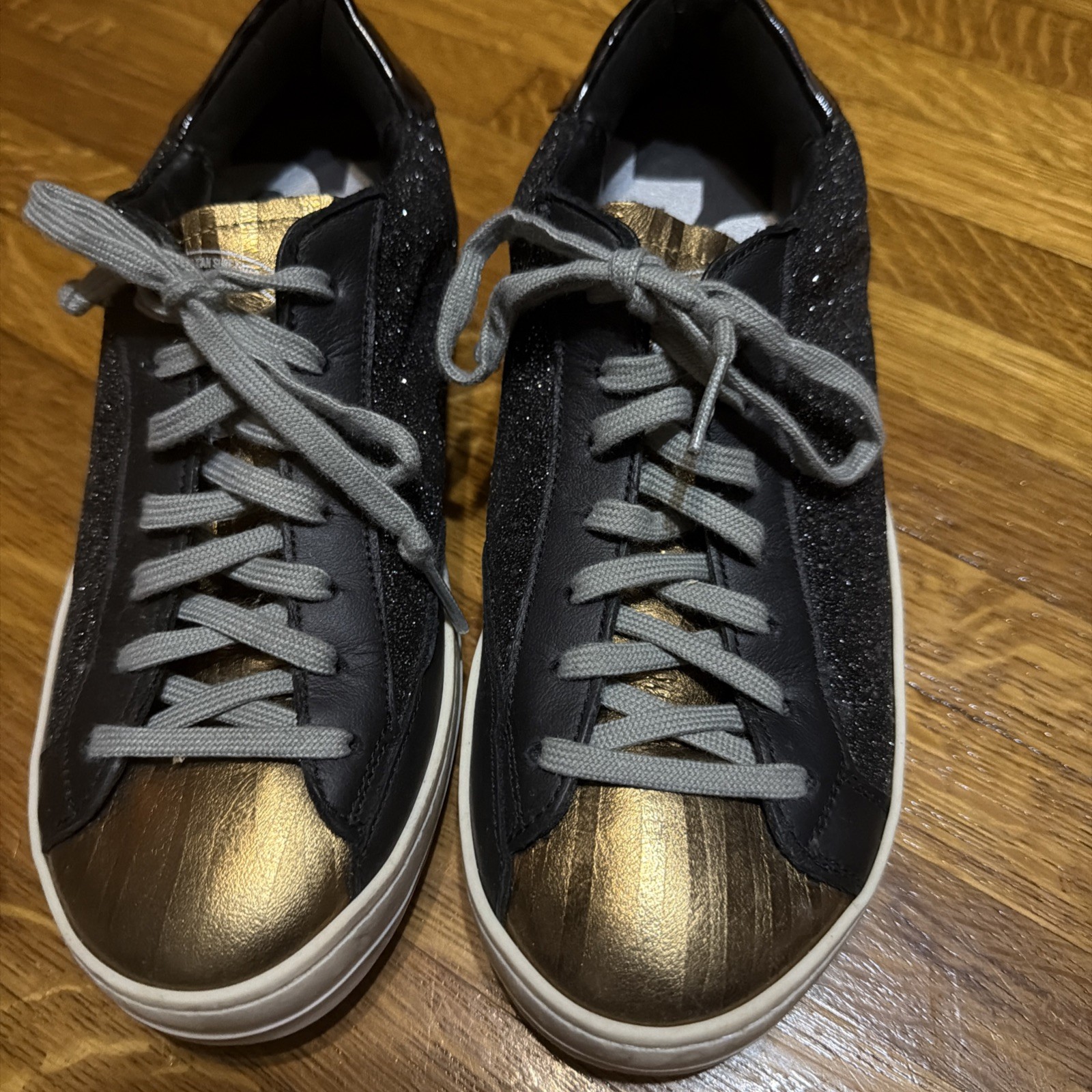 P448 Black Sparkle Metallic Bronze Platform Sneakers Size EU 37 US 7