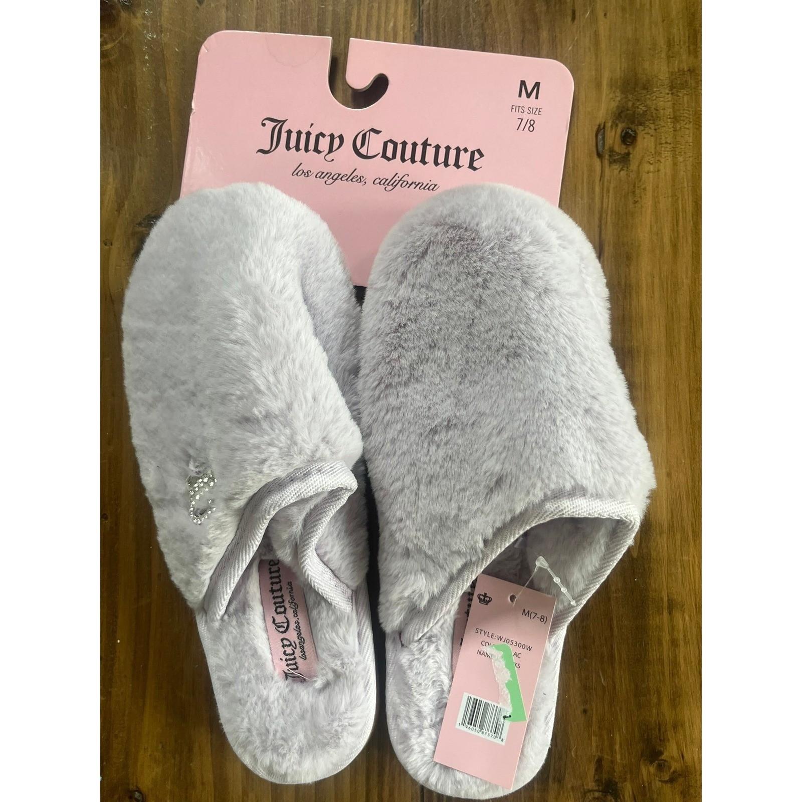 Juicy Couture Lavender Grey Rhinestone Logo Scuff Slippers WJ05300W M 7/8