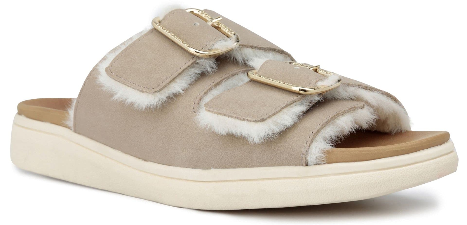 LONDON FOG Womens Lorraine Comfort Slides, Double Buckle Strap Sandals sand 8