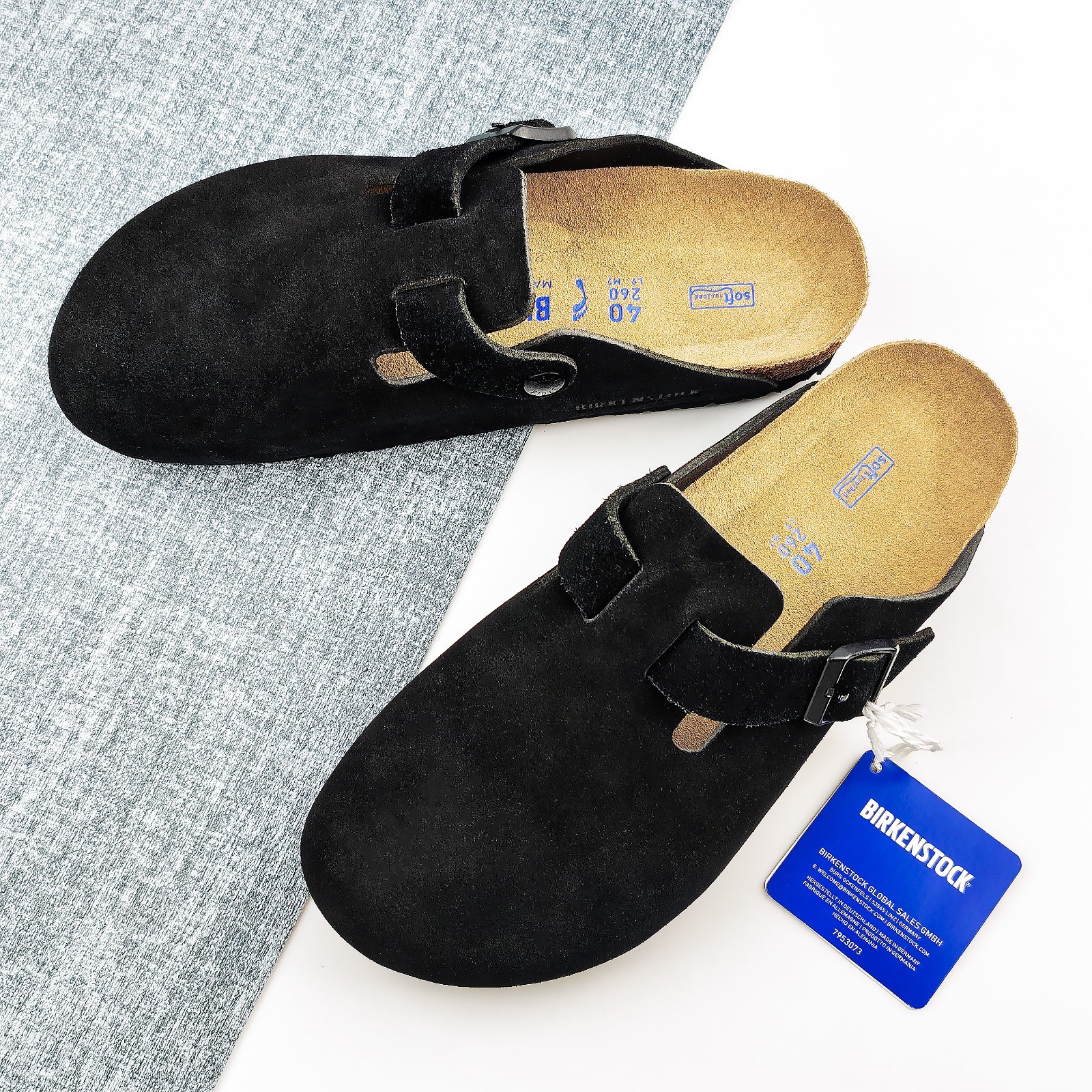 Birkenstock Boston Unisex Flat Shoes Black Suede Soft Footbed Multiple Sizes