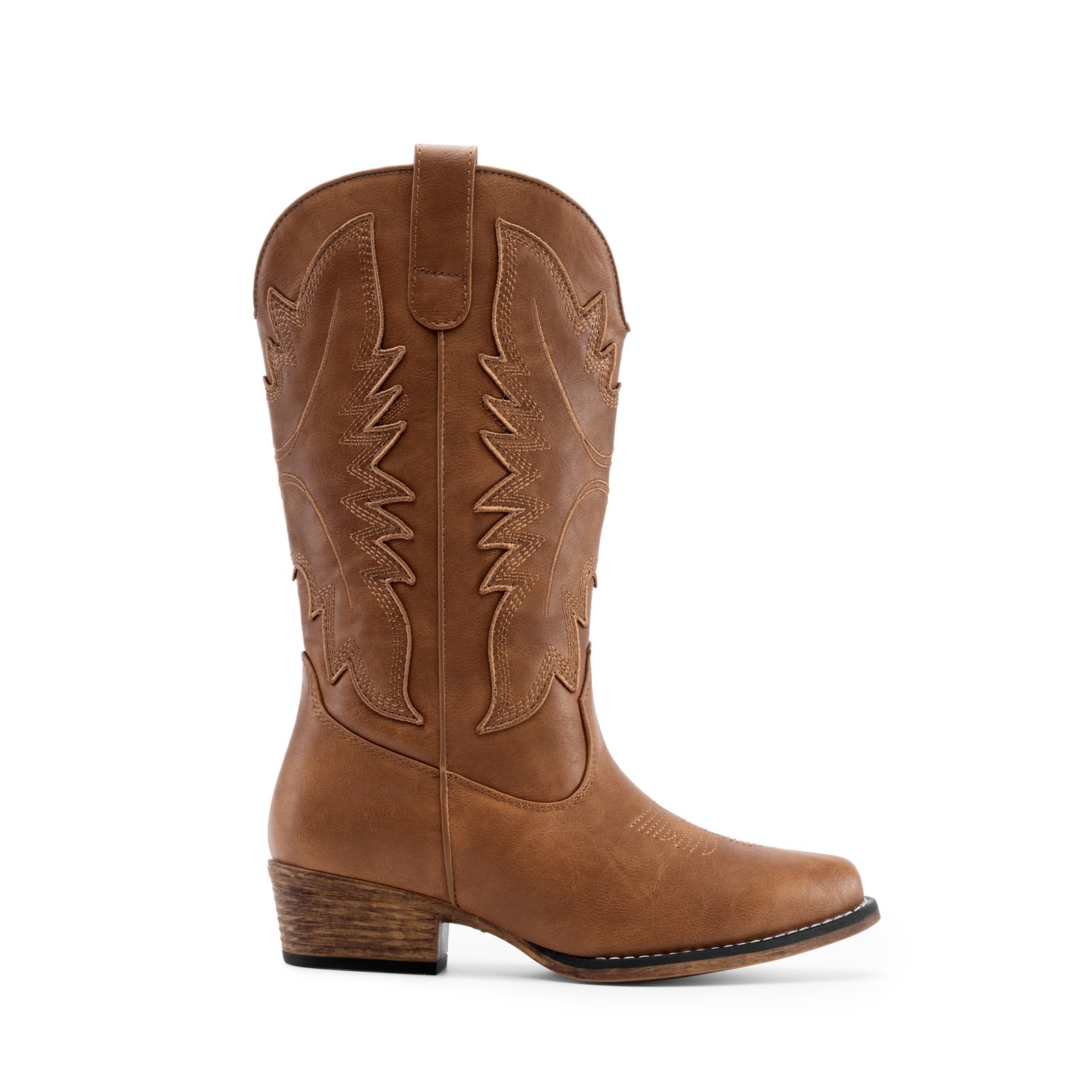 Women Embroidered Stitched Western Cowgirl Boots Mid-Calf Retro Cowboy Boots