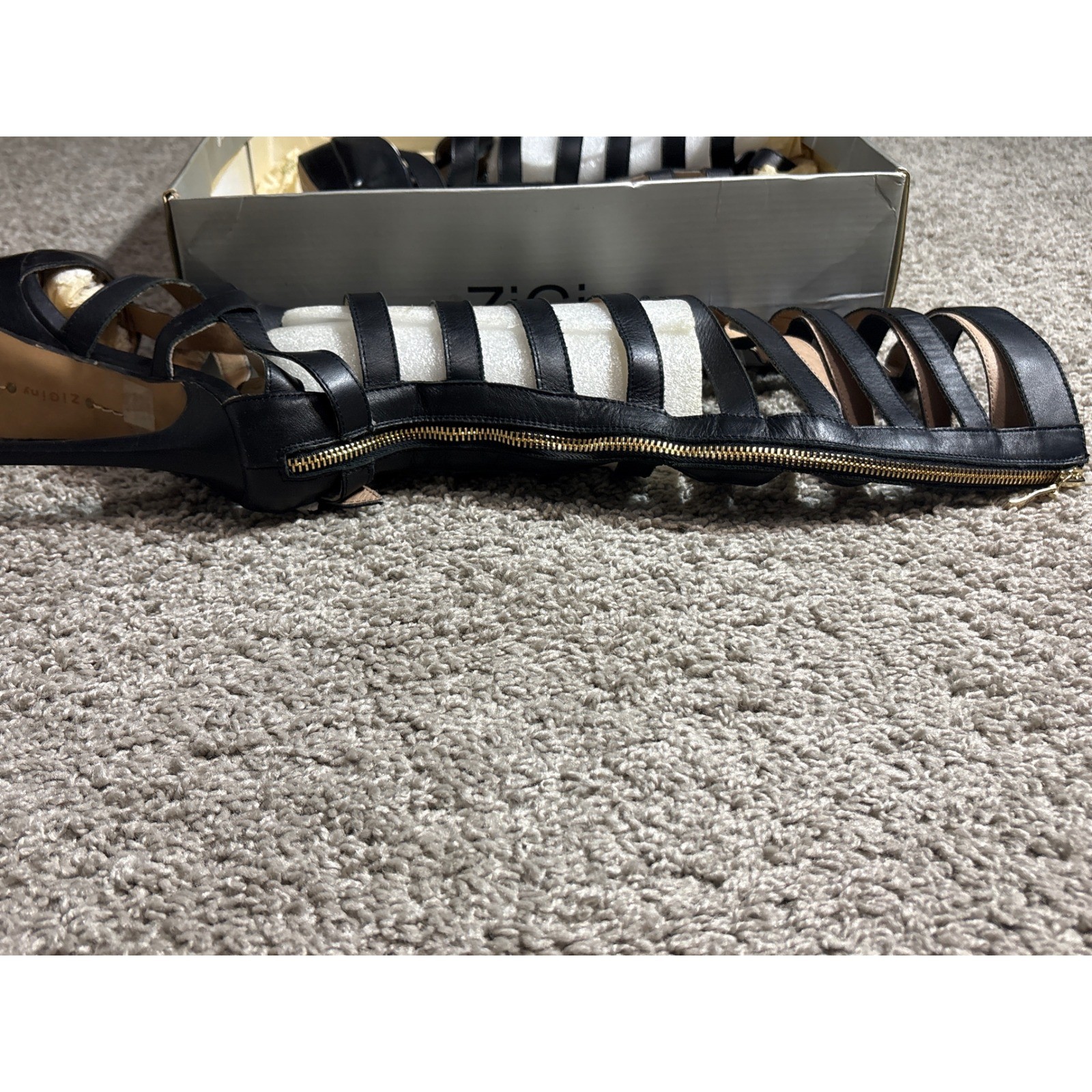 Zigi Soho Proxy Black Leather Gladiator Tall Cage Stiletto Platform Boots 6.5