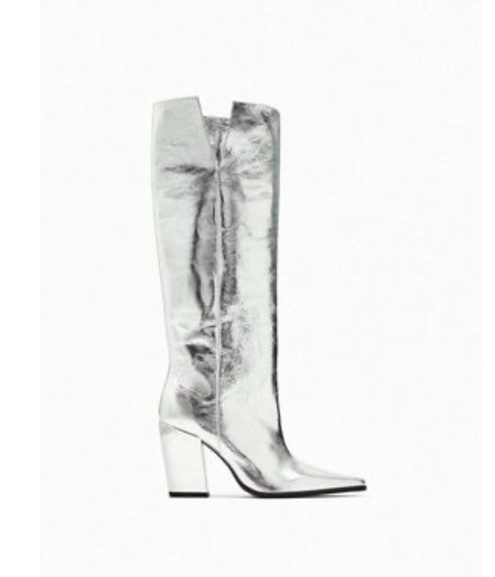 ZARA Silver Metallic Leather Boots NEW WT NB Size 36 EU/ 6 USA