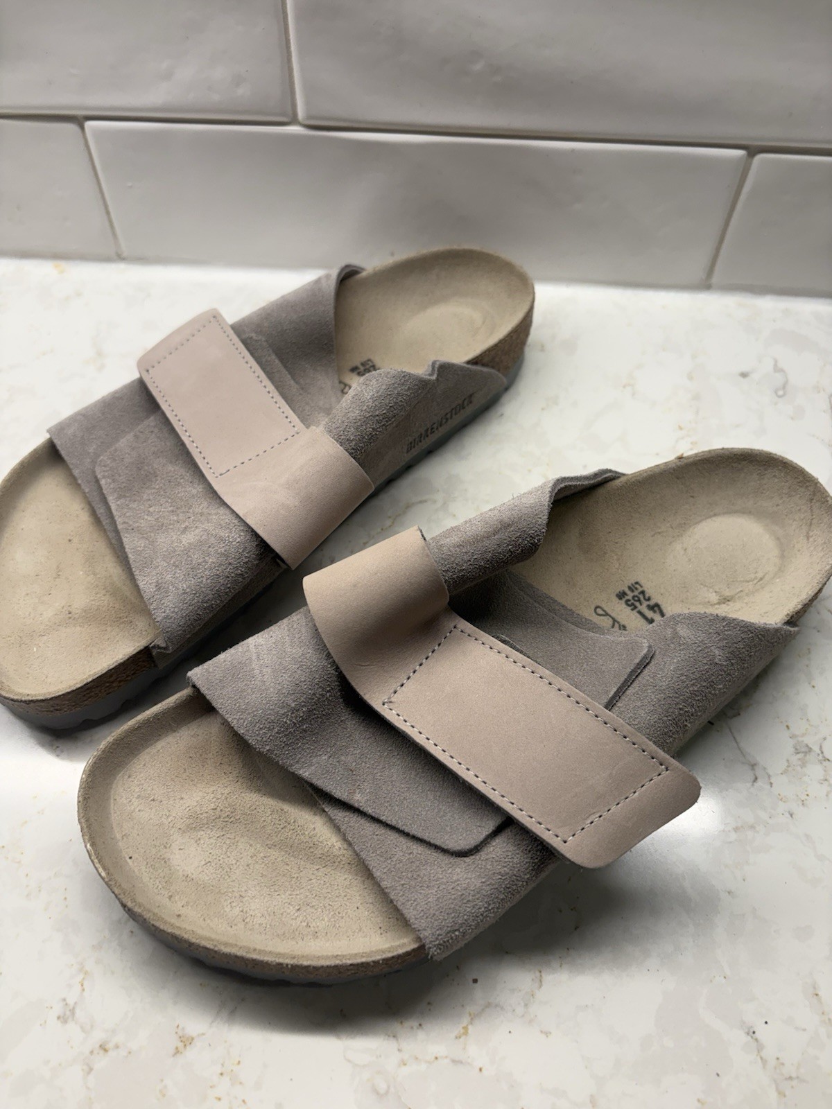 Kyoto Suede Slide Sandal Stone Coin Gray Taupe 41 W10 M8 NW