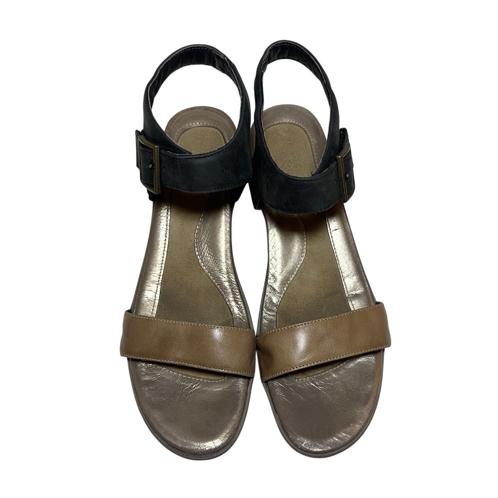 NAOT Women’s US 10-10.5 EU 41 Caprice Wedge Black Tan Leather Chunky Sandals