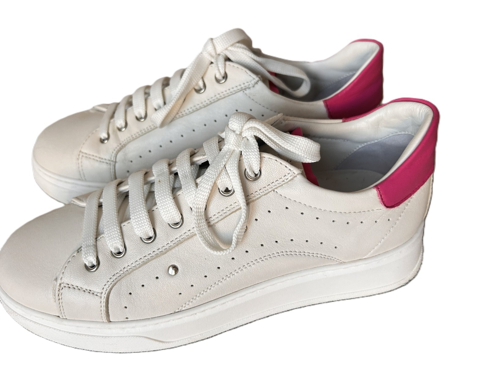 🤍 CINQUE | Ladies Leather Sneakers | Size 40 (39) | Off White & Pink | Genuine Leather