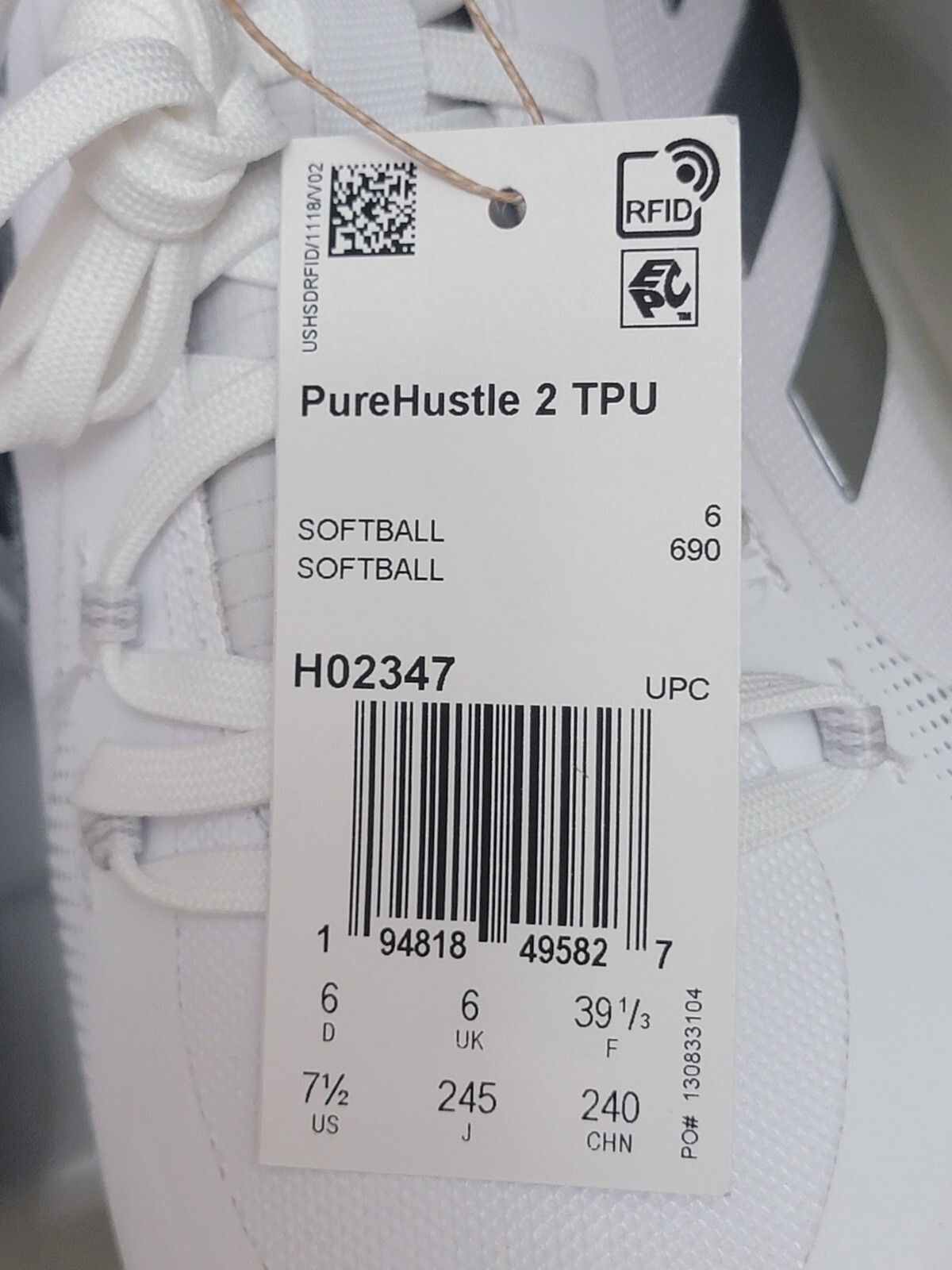 Adidas Purehustle 2 TPU Baseball Shoes White Grey Womens Size 7.5 H02347 New