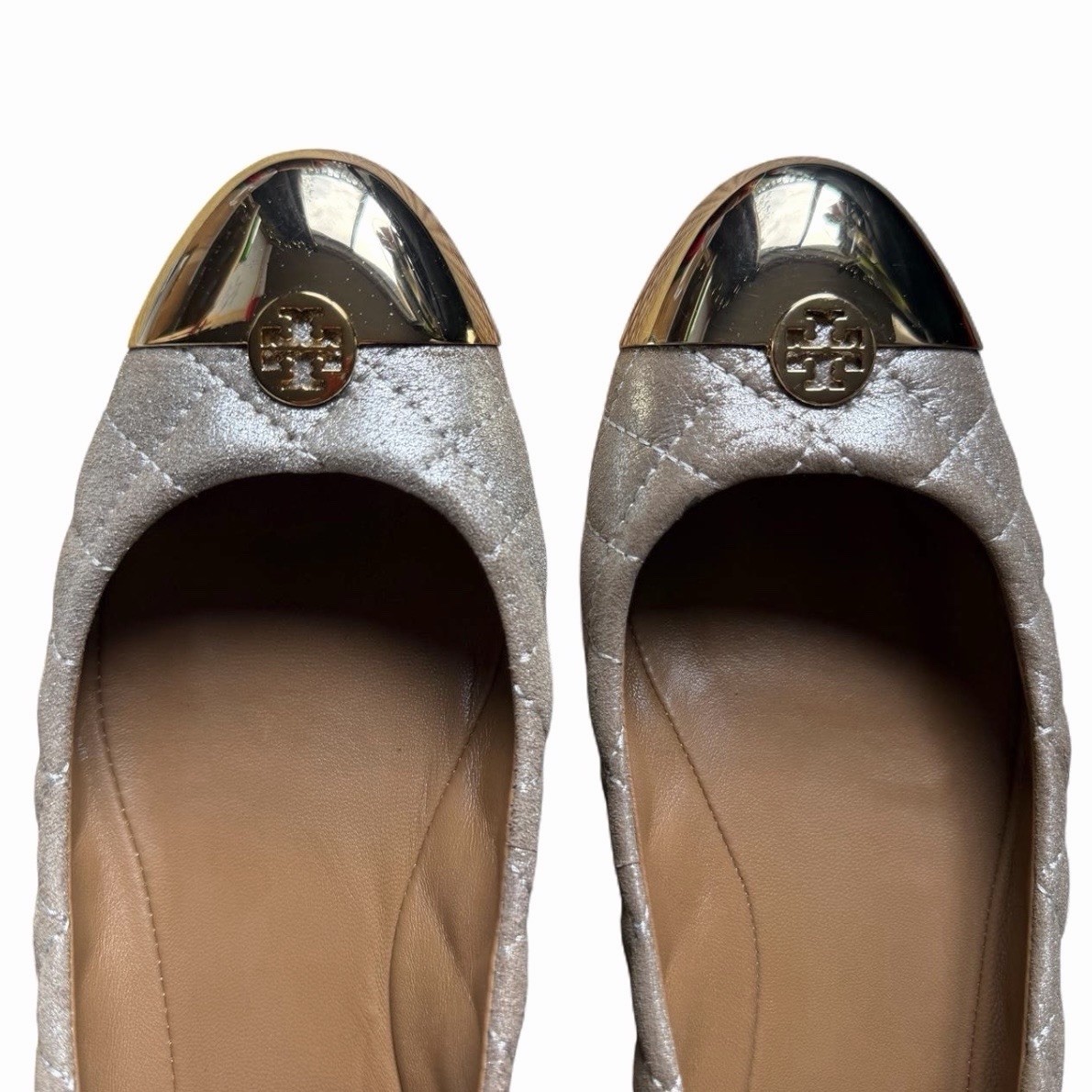 TORY BURCH Kaitlin quilted metallic ballet flats Sz 8.5