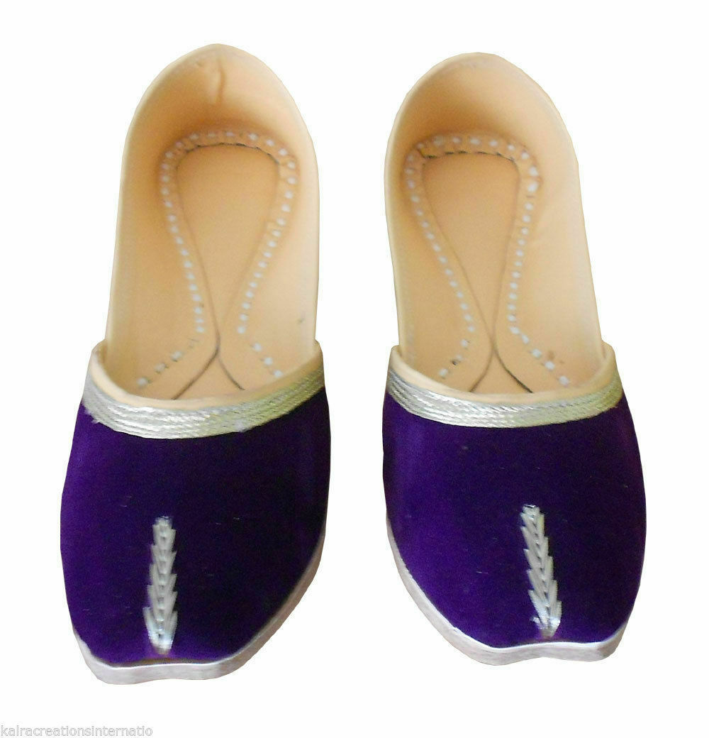 Women Shoes Indian Mojaries Leather Handmade Flip-Flops Purple Jutties US 6-12
