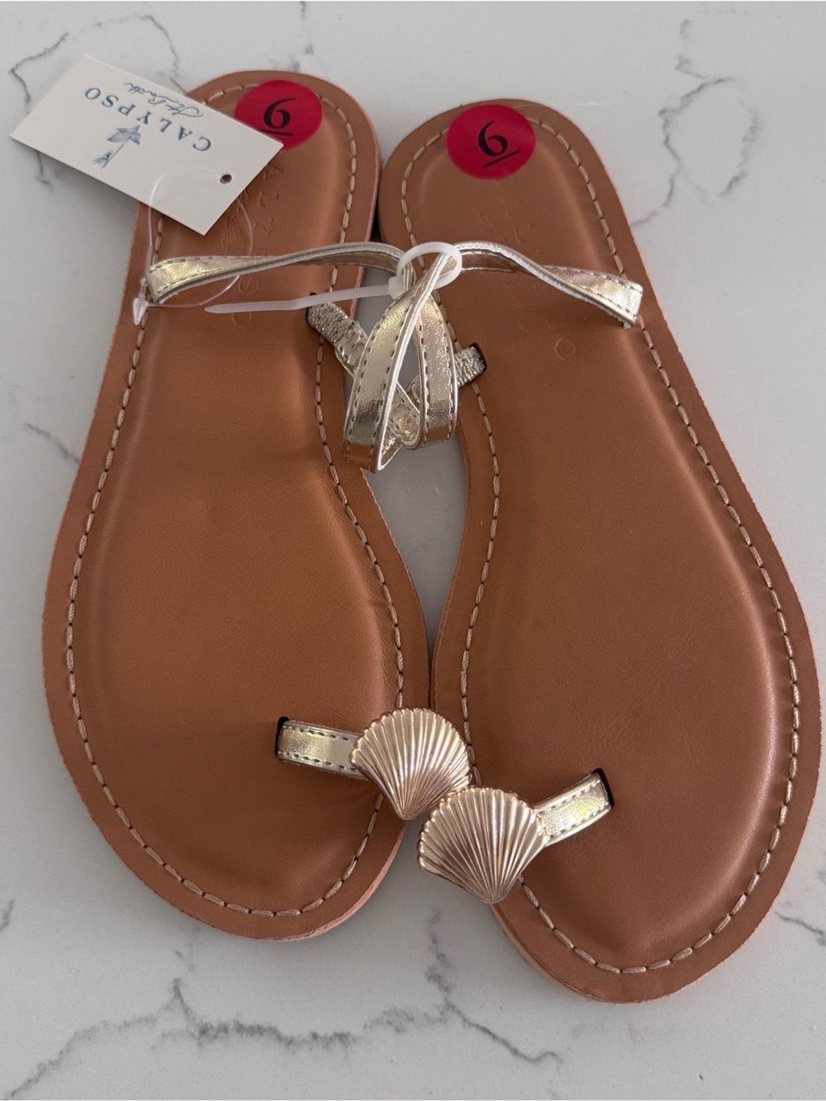 Calypso St Barth Moray Soft Gold Shell Toe Ring Sandals NWT Womens 6M