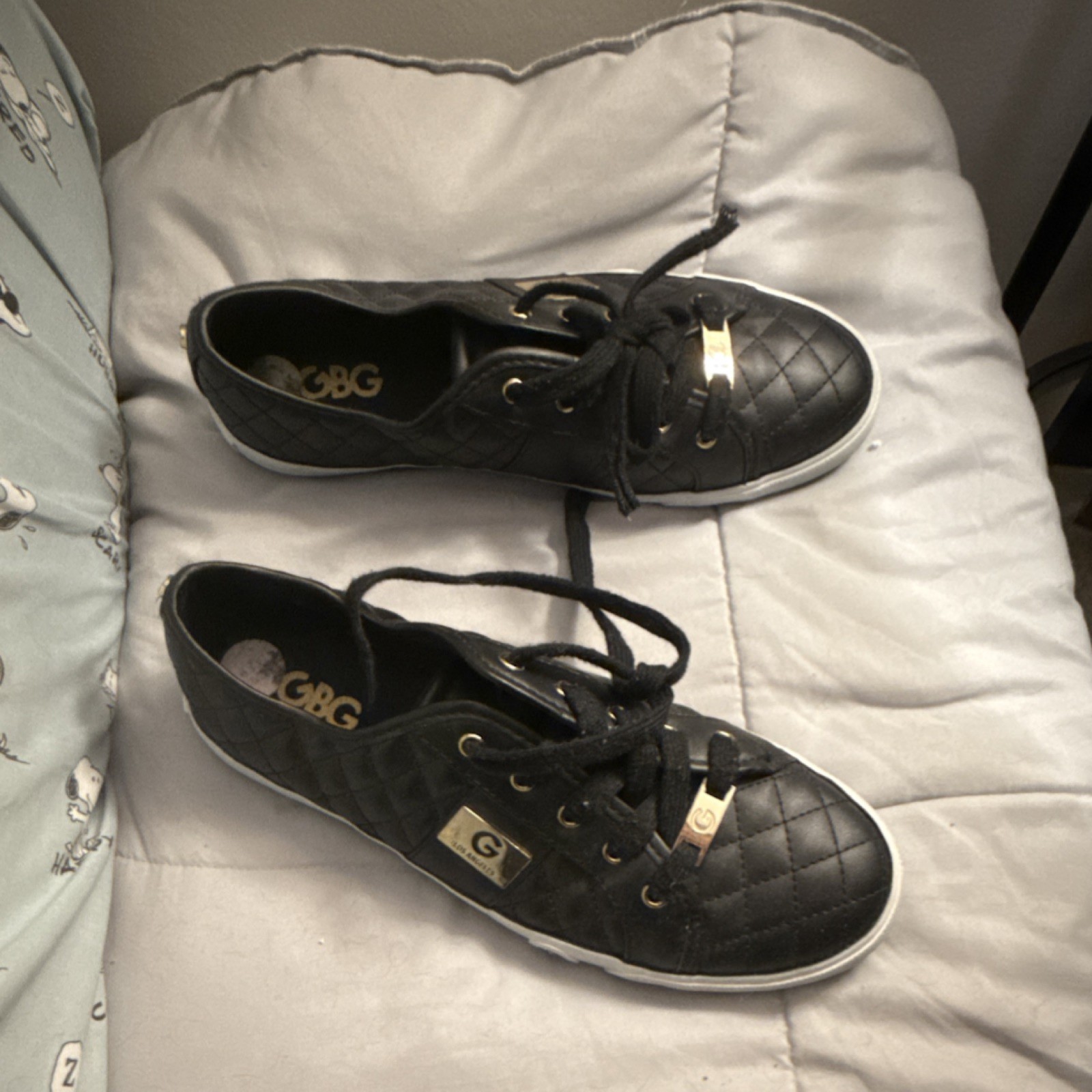 GBG Black Quilted Lace Up Women’s Sneakers with Logo Accents