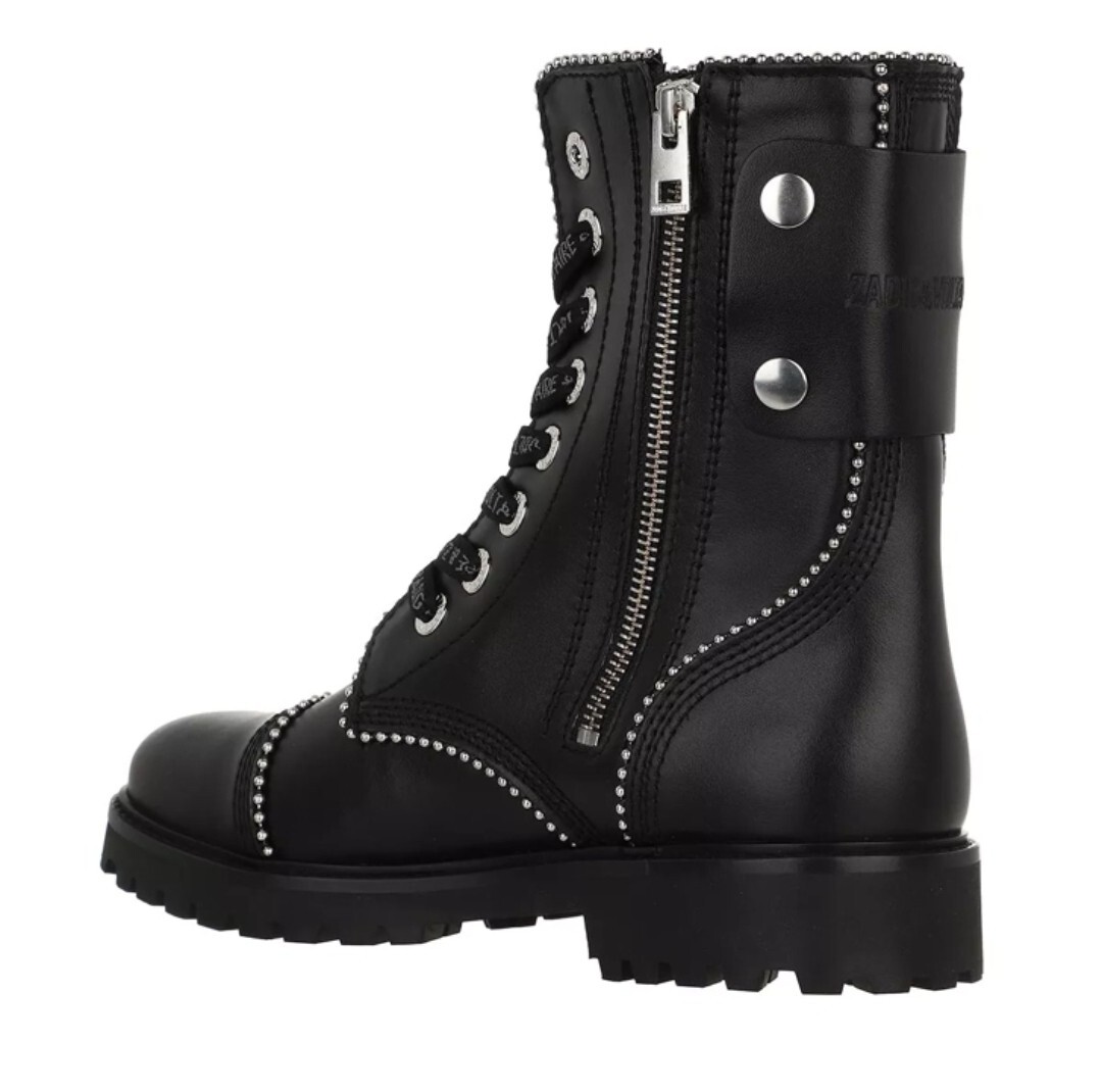 Zadig & Voltaire Joe Studs Boots Black Leather Lace Up Zip Logo $548, Sz 36 NIB!