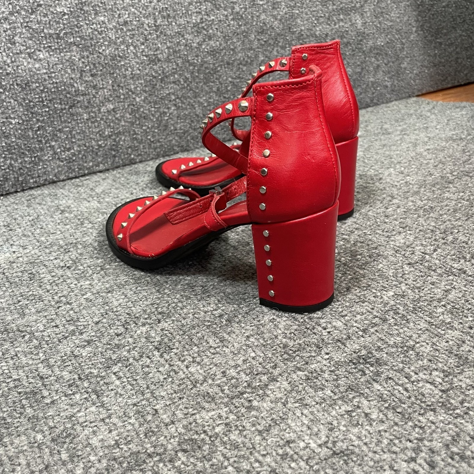 Zadig & Voltaire Block Heel Sandal May Stud Sz EU36 Chunky Red Fits US 6.5 Goth