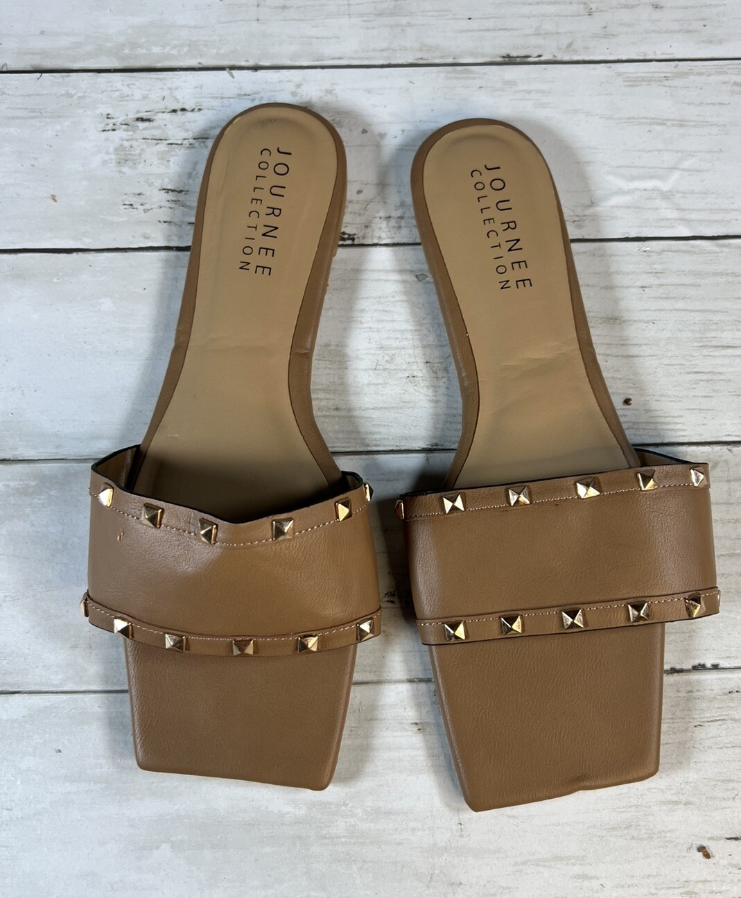 Journee Collection Women’s Size 11 Tru Comfort Foam™ Tan Studded Sandals Slides