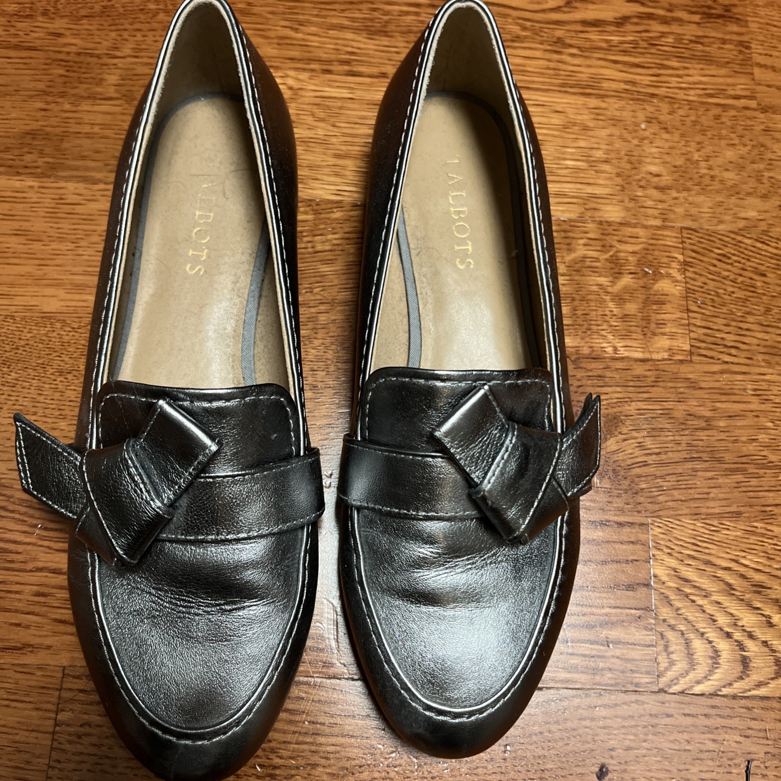 Talbots Leather Loafers 9M Flats Ryan Knot Gunmetal Career Comfort