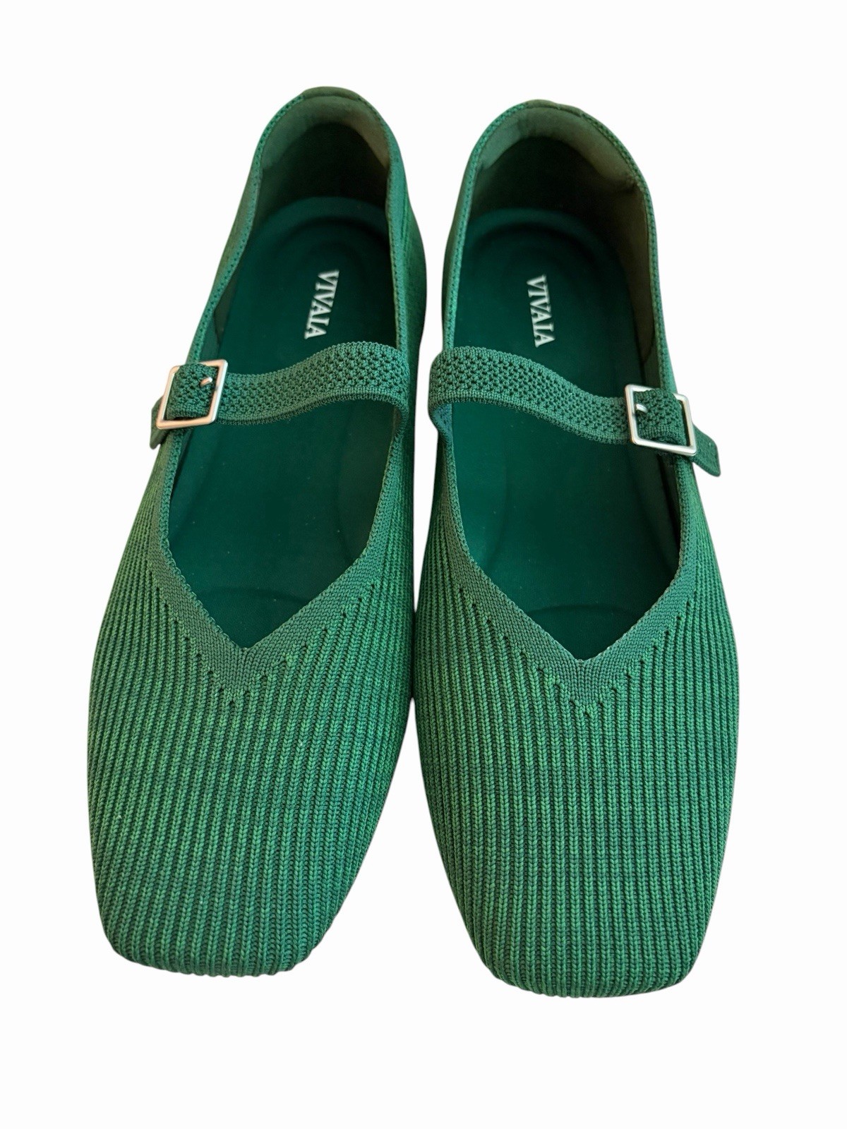 Vivaia Green Square Toe Margot Mary Jane Flat Shoes Sz EU 41 W US 9.5/10