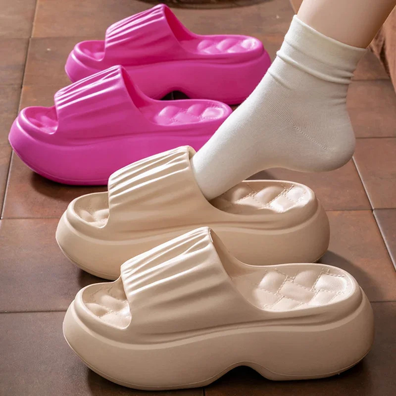 7cm High Heels Thick Bottom Slippers Women Summer 2026 Chunky Platform Eva Sole