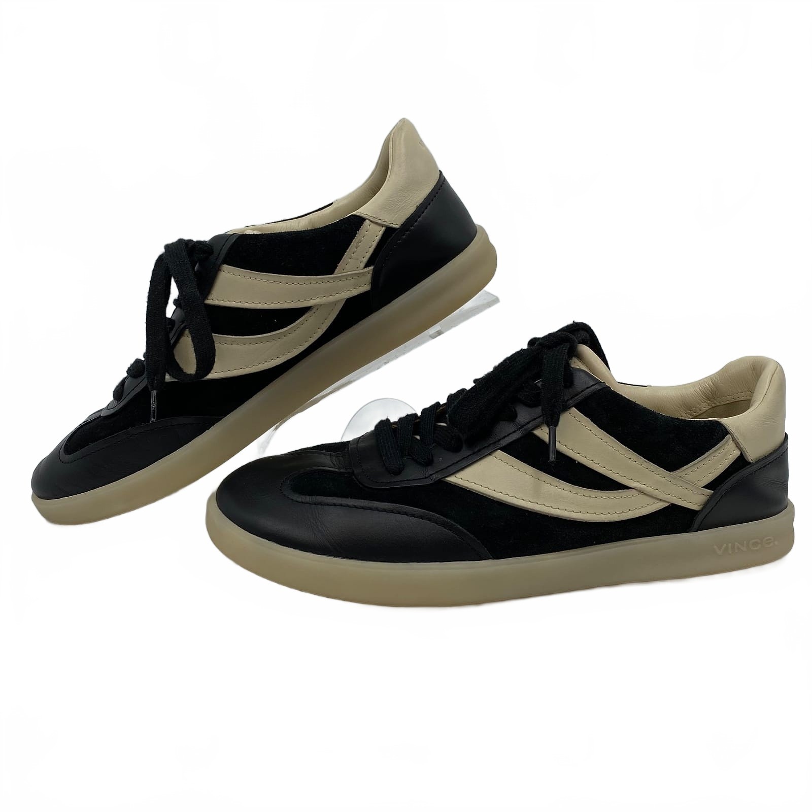 Vince Black Beige Leather Sneakers | Women’s 8.5 Regular