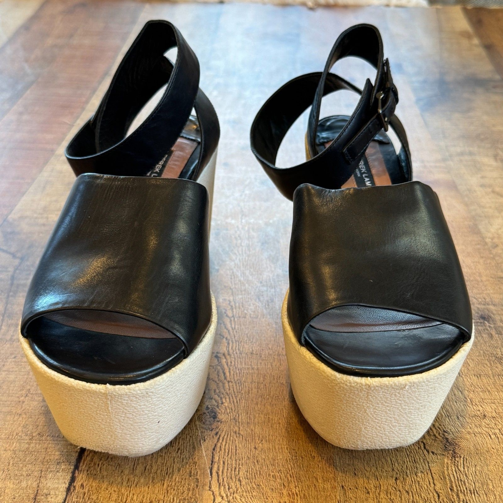 Derek Lam Fabian Platform Sandals Black Leather Size 10 White Soles